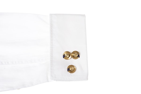 Gold Straw Boater Cufflinks with Blue Enamel Ribbon - image 3