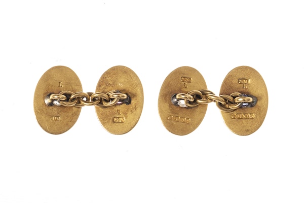 Antique Cufflinks with Diamonds, Sapphire & Ruby in Gold - image 2
