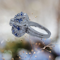 French Vintage Puffball Sapphire and Diamond Platinum Ring - image 4