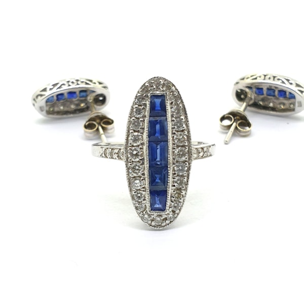 Vintage Sapphire & Diamond oval shaped ring and earring set @Finishing Touch - image 5