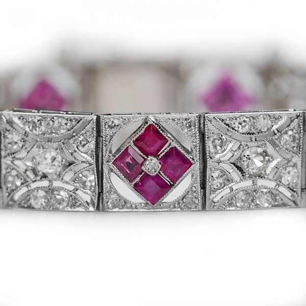 Art Deco Ruby Diamond and Platinum Bracelet, Circa 1930 - image 2