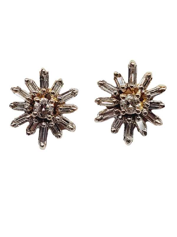 Pair of star diamond and baguette diamond earrings in yellow gold SKU: 5598 DBGEMS - image 2