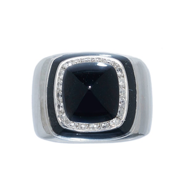 Vintage Italian Black Onyx Diamond and White Gold Dress Ring, Circa 1970 - image 6