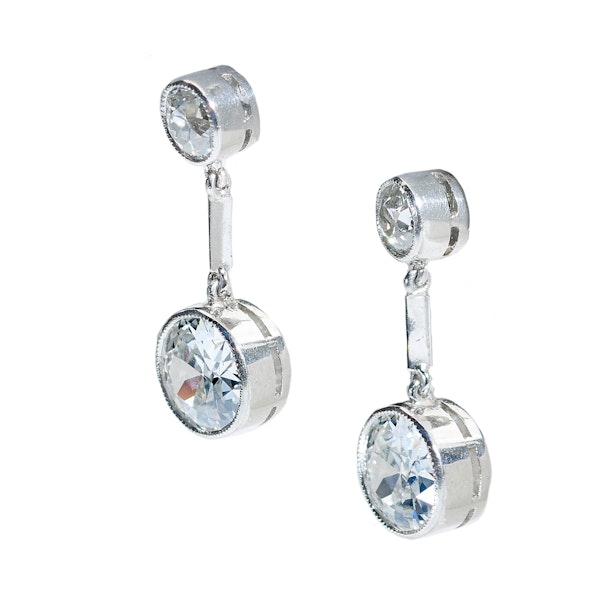 Modern Old-Cut Diamond and Platinum Rub Over Drop Earrings, 2.36ct - image 2