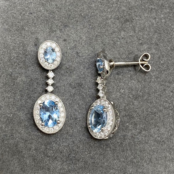 Aquamarine Diamond Earrings Drop/Studs in 18ct White Gold date circa 1980, SHAPIRO & Co since1979 - image 2