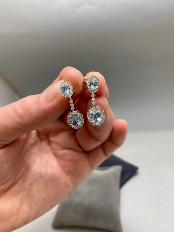 Aquamarine Diamond Earrings Drop/Studs in 18ct White Gold date circa 1980, SHAPIRO & Co since1979 - image 7