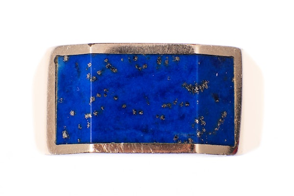 Lapis Lazuli Ring in Art Deco Style 14 Karat Gold circa 1970 - image 2
