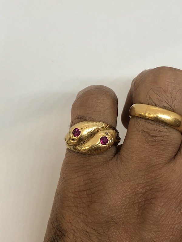 Victorian double head snake ruby ring - image 3