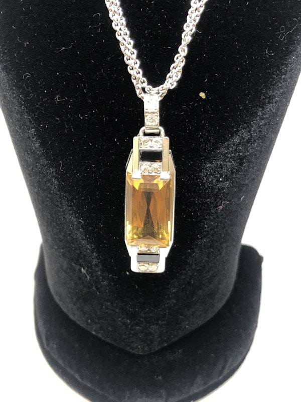 Art Deco citrine onyx diamond platinum pendant - image 2