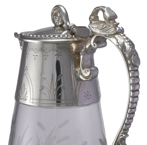 Stourbridge Engraved - Silver Plated CLARET JUG / Decanter - c1880 - image 7