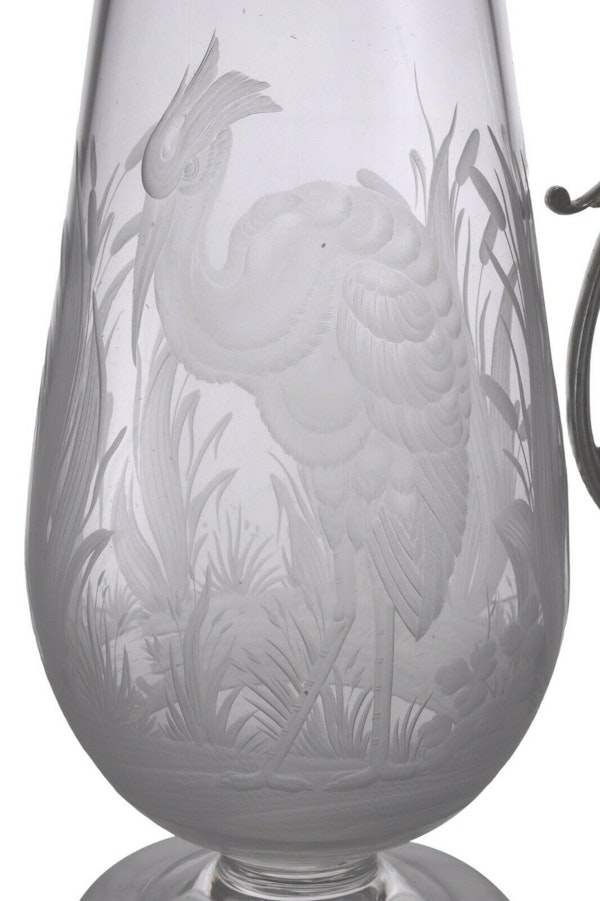 Stourbridge Engraved - Silver Plated CLARET JUG / Decanter - c1880 - image 4