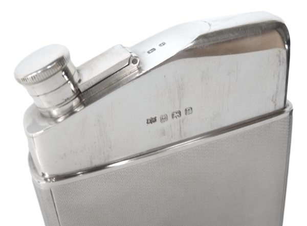 Solid Sterling Silver - Engine Turned HIP FLASK - A WILCOX - 1939 - image 4