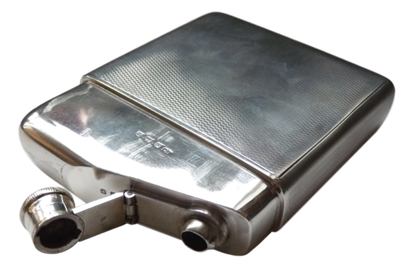 Solid Sterling Silver - Engine Turned HIP FLASK - A WILCOX - 1939 - image 3
