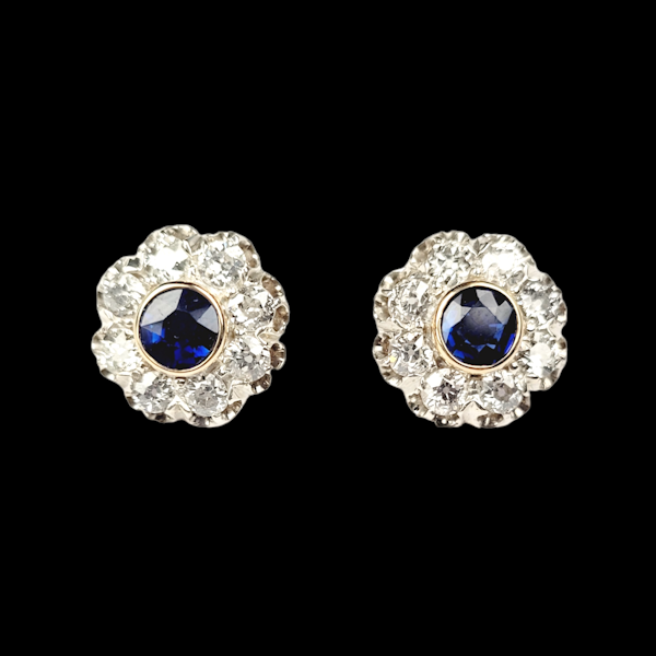 Antique sapphire and diamond cluster earrings SKU: 5694 DBGEMS - image 2