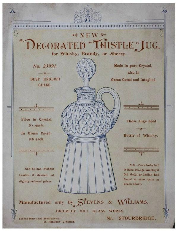 STEVENS & WILLIAMS Crystal - Thistle Design - Intaglio Claret Jug - 25.5 cm - image 8