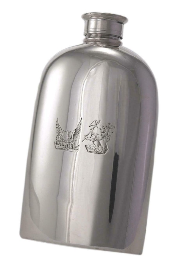 Solid Sterling Silver - Heraldic HIP FLASK - Joseph Willmore 1841 - image 2