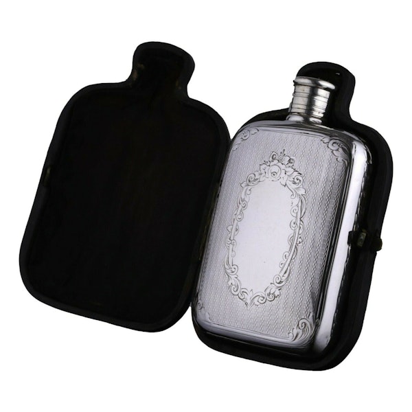 Sterling Silver - Engine Turned HIP FLASK - Charles Green & Son - 1872 - image 2