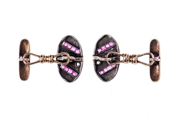 Art Deco Gold Cufflinks with Diamonds and Rubies - image 4