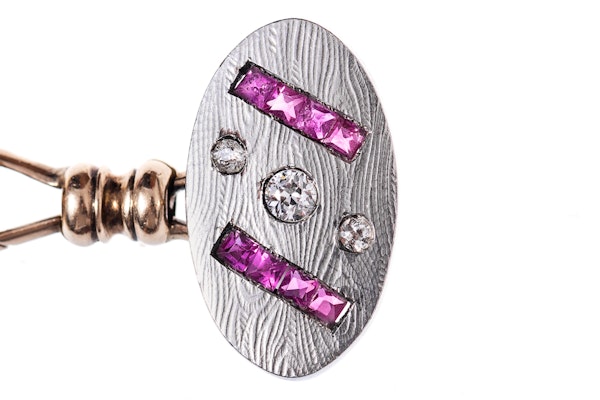 Art Deco Gold Cufflinks with Diamonds and Rubies - image 3
