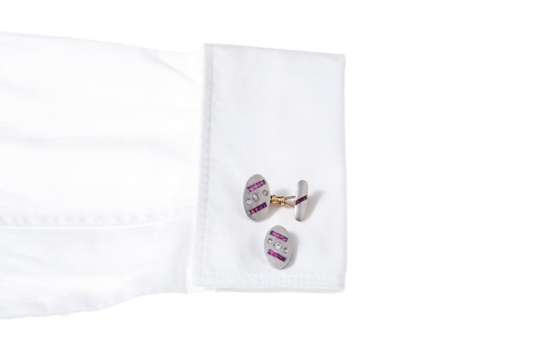 Art Deco Gold Cufflinks with Diamonds and Rubies - image 2