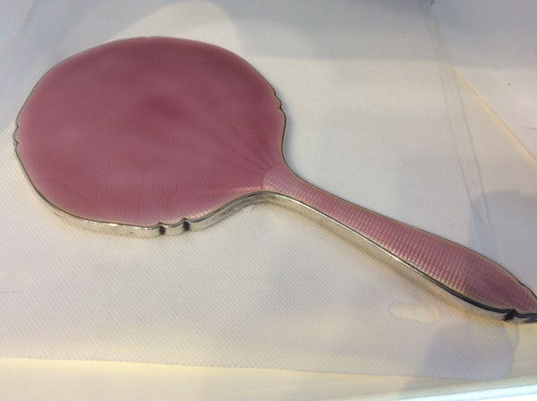 A beautiful silver and enamel pink mirror - image 3