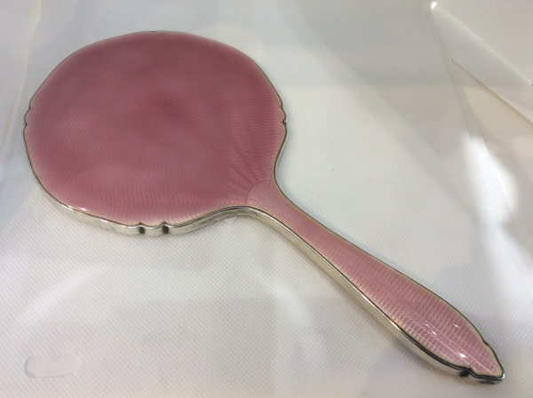 A beautiful silver and enamel pink mirror - image 2