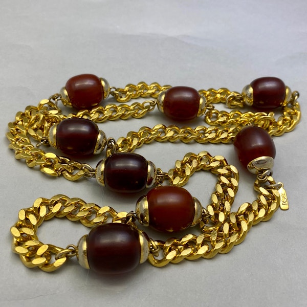 YVES SAINT LAURENT red vari-hue Beads in Gold Tone Metal date circa 1970, Lilly's Attic since 2001 - image 5