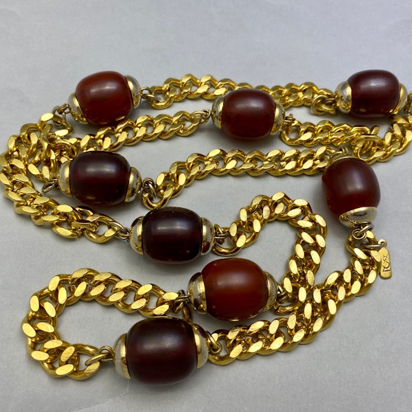YVES SAINT LAURENT red vari-hue Beads in Gold Tone Metal date circa 1970, Lilly's Attic since 2001 - image 6