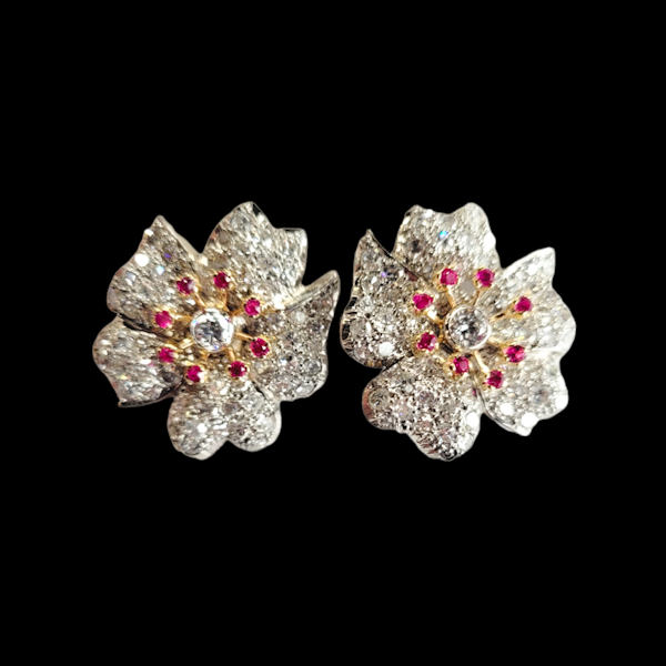Vintage diamond and ruby flower earrings SKU: 5739 DBGEMS - image 2