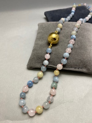 Aquamarine Rose Quartz Agate Bead Necklace by LILLY SHAPIRO date London 2022, Lilly's Attic since 2001