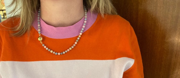 Aquamarine Rose Quartz Agate Bead Necklace by LILLY SHAPIRO date London 2022, Lilly's Attic since 2001 - image 2