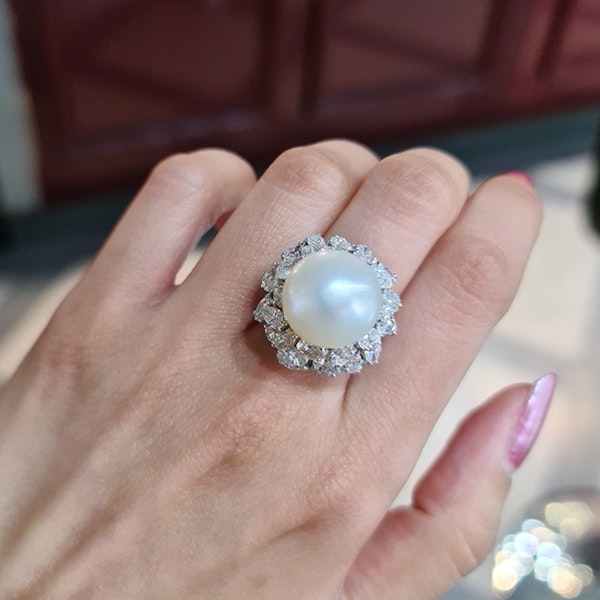 Vintage South Sea Pearl Diamond And Platinum Ring, With Modern Shank, Circa 1965 - image 4