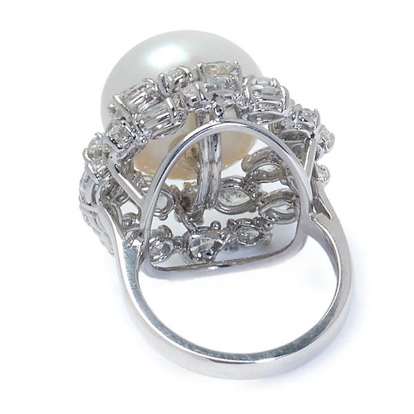 Vintage South Sea Pearl Diamond And Platinum Ring, With Modern Shank, Circa 1965 - image 3