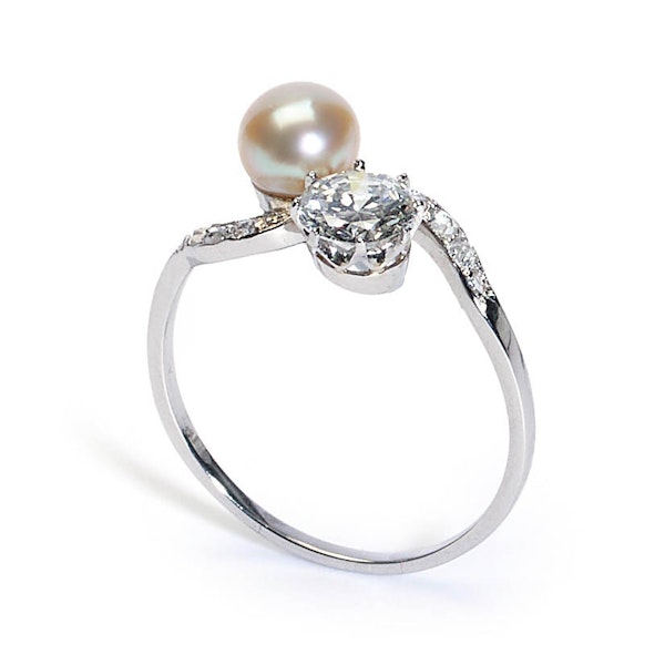 Vintage Golden Pearl, Diamond And Platinum Two Stone Crossover Ring, Circa 1935 - image 2