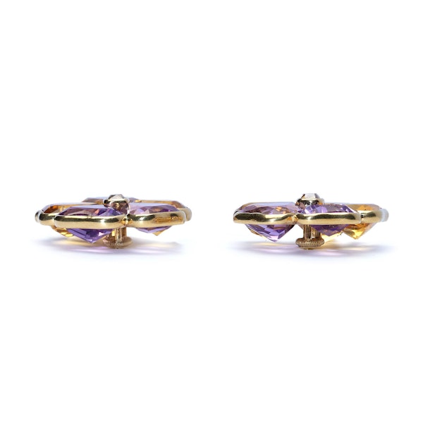 Harvey & Gore Amethyst, Citrine, Diamond And Gold Pansy Earrings, 1973 - image 3
