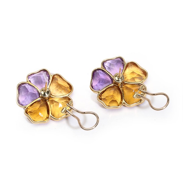 Harvey & Gore Amethyst, Citrine, Diamond And Gold Pansy Earrings, 1973 - image 2