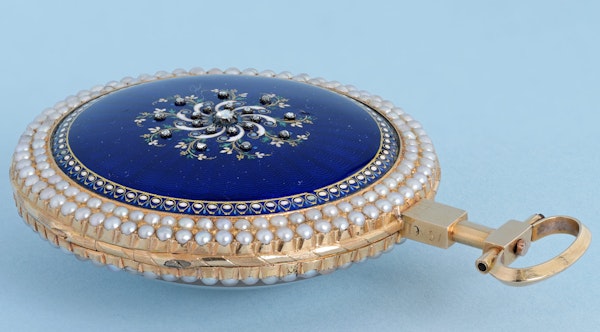 GOLD AND ENAMEL PEARL SET FRENCH WATCH - image 3