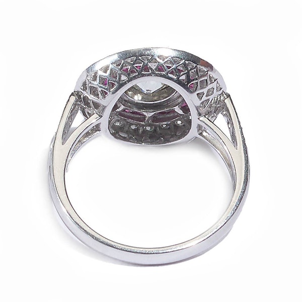 Modern Art Deco Style Ruby, Diamond and Platinum Target Cluster Ring 0.93 Carats - image 3