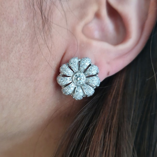 Modern Diamond And Platinum Flower Earrings, 4.53ct - image 4