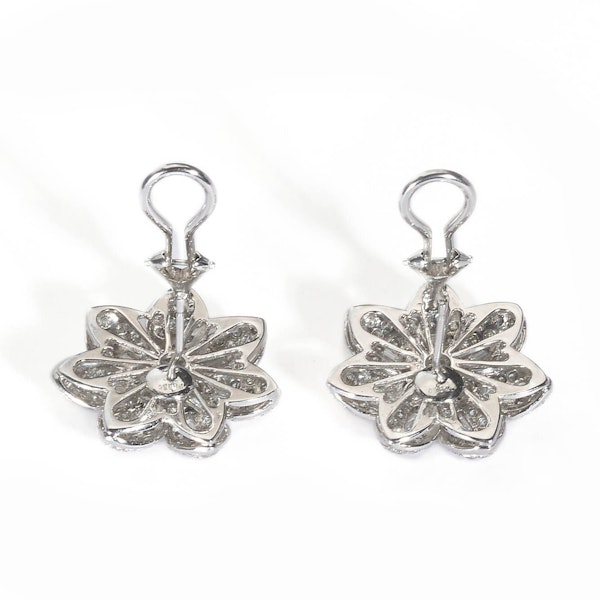 Modern Diamond And Platinum Flower Earrings, 2.75ct - image 3