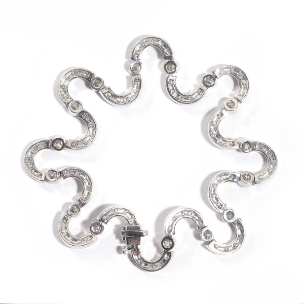 Modern Diamond And Platinum Curving Waves Bracelet, 9.75ct - image 3