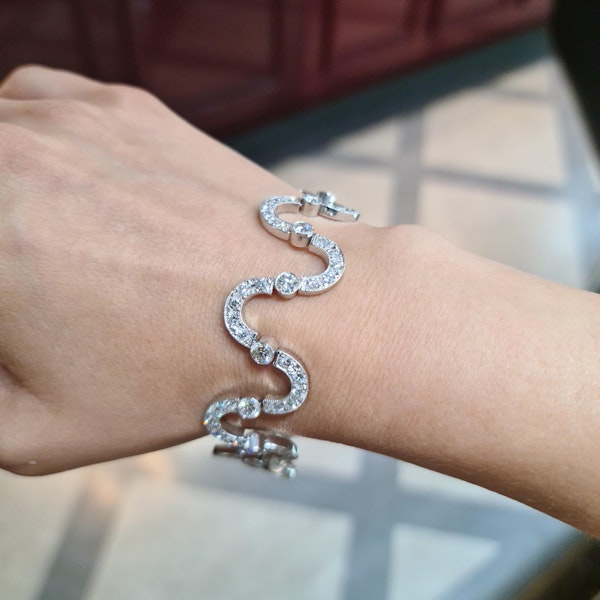 Modern Diamond And Platinum Curving Waves Bracelet, 9.75ct - image 5