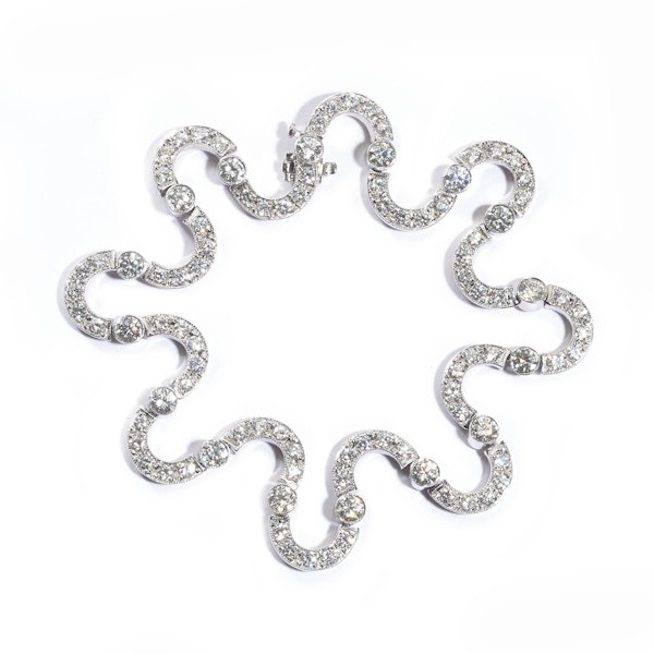 Modern Diamond And Platinum Curving Waves Bracelet, 9.75ct - image 2