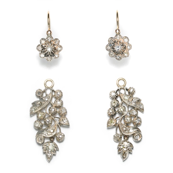 Antique Spanish Diamond and Silver Upon Gold Drop Earrings, 3.00ct, Circa 1880 - image 2