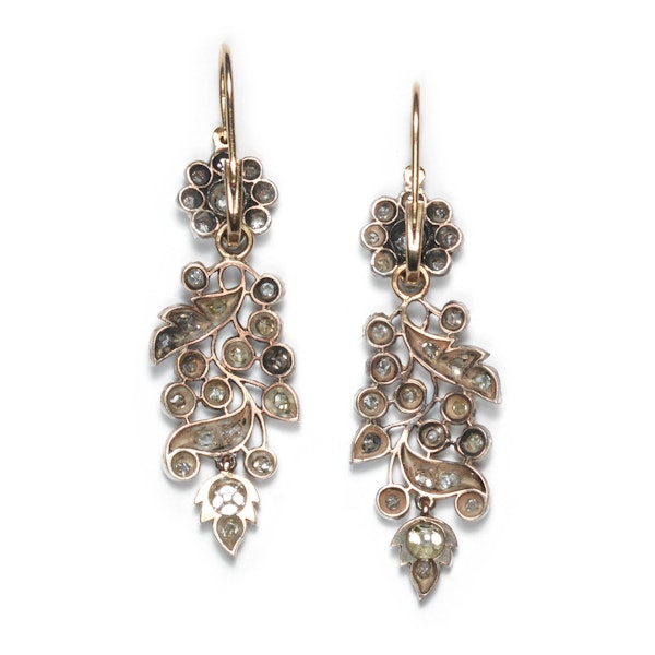 Antique Spanish Diamond and Silver Upon Gold Drop Earrings, 3.00ct, Circa 1880 - image 3
