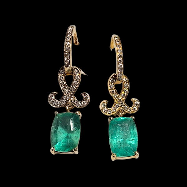 Pair of emerald and diamond drop earrings SKU: 5797 DBGEMS - image 1
