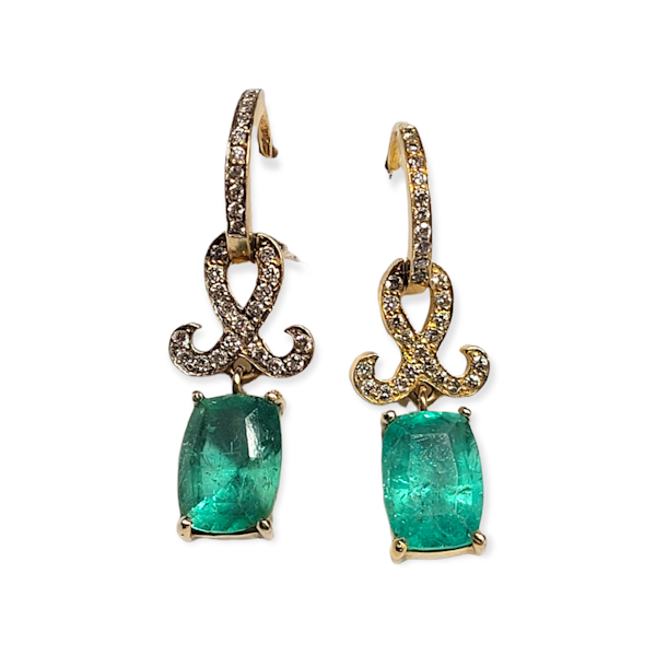 Pair of emerald and diamond drop earrings SKU: 5797 DBGEMS - image 2