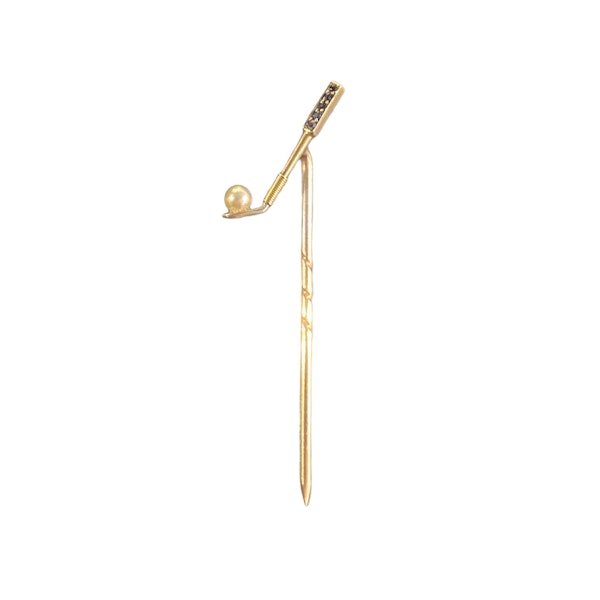 A Gold Sapphire Pearl Golf Club Tie Pin - image 2
