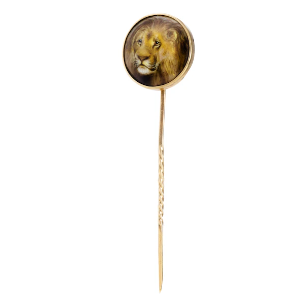 Victorian 15ct Gold Handpainted Lion Stickpin c.1862 - image 1