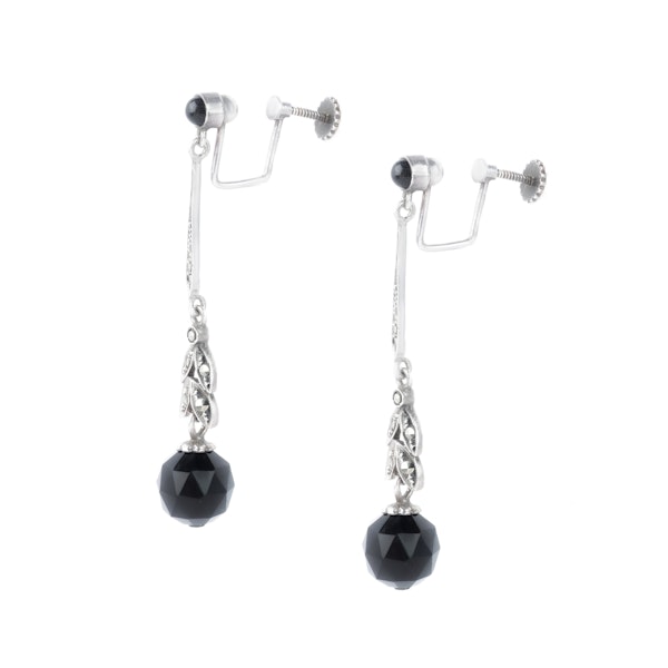 A Pair of Onyx Marcasite Silver Earrings by Theodor Fahrner **SOLD** - image 2